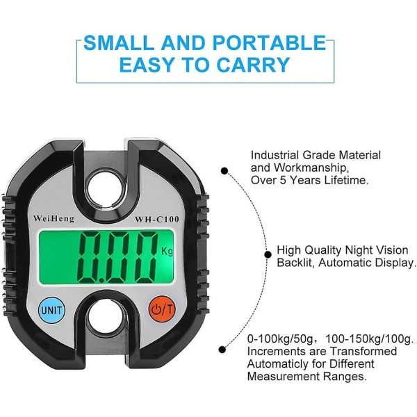Krok i rostfritt stål Bagagevåg Kran Digital Bärbar LCD Elektronisk Bagagevåg Hushållslantbruksbagagevåg 150 kg (svart)