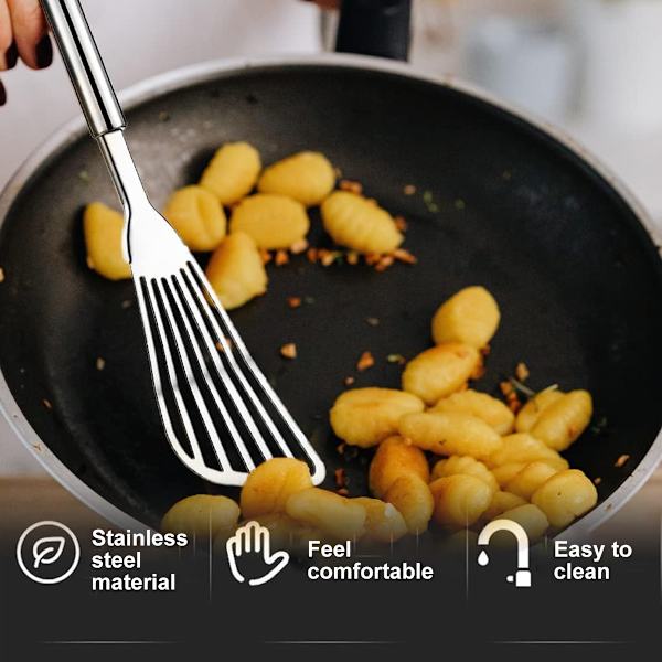 2 stycken flexibla skrapor i rostfritt stål för fisk, ägg, kött, dumplings, för stekning
