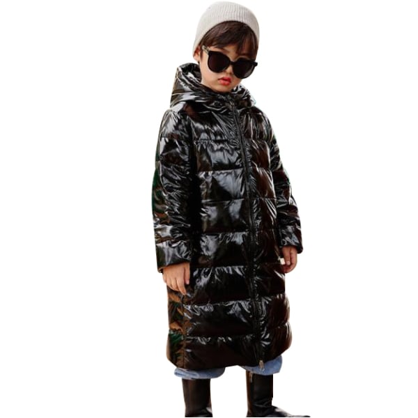 Lång kappa med dunhuva för barn svart 140cm