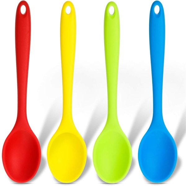 4-delad flerfärgad silikonsked non-stick kökssked blandningssked (mörkröd, grön, gul, blå)