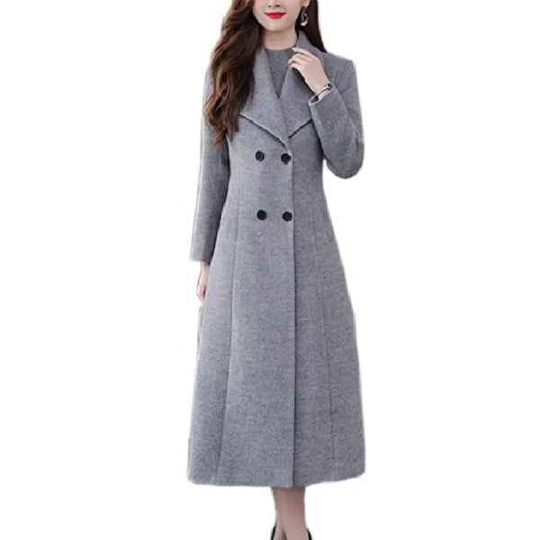 Ny Höst Vinter Kvinnor Mode Lång Kappa Grey M