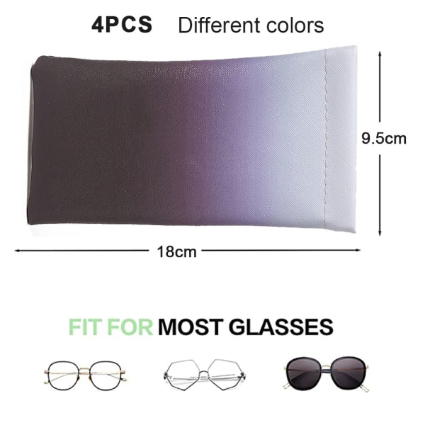 4-pack glasögonpåse Case med rengöringsduk, grå+grön+blå+brun, 18*9,5 cm