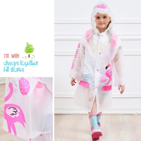 Regnrock för barn Uppblåsbar poncho med huva Återanvändbar regnkappa Flamingo (2XL)