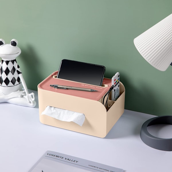 Ansiktsvävnadslåda rektangulär, med fjärrkontrollhållare, rosa