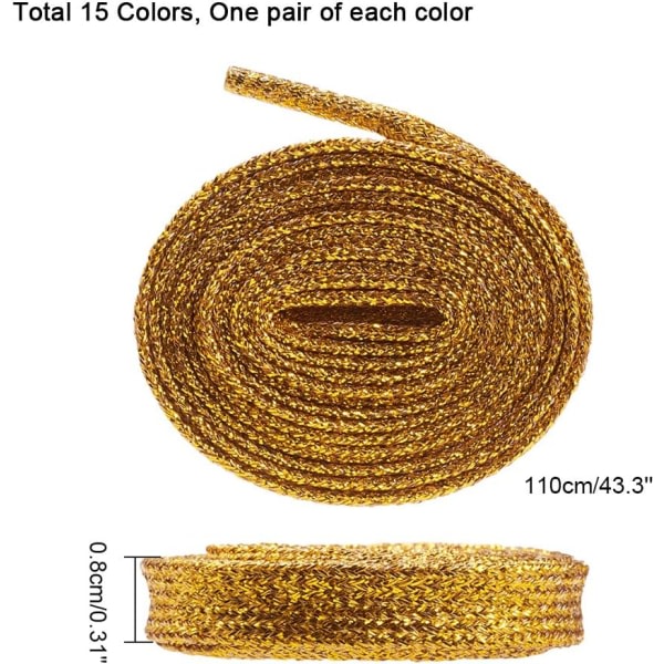 15 par 15 färger Glitterskosnören Platt skosnöre i polyester
