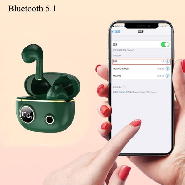 Bluetooth hörlurar Aktiv brusreducerande Bluetooth 5.0 In-Ear trådlösa hörlurar med ljud Hi-Fi Stereo (grön)