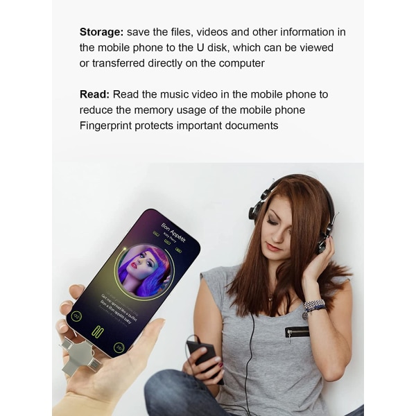 4 i 1 USB minne för extern mobiltelefon, 128 GB