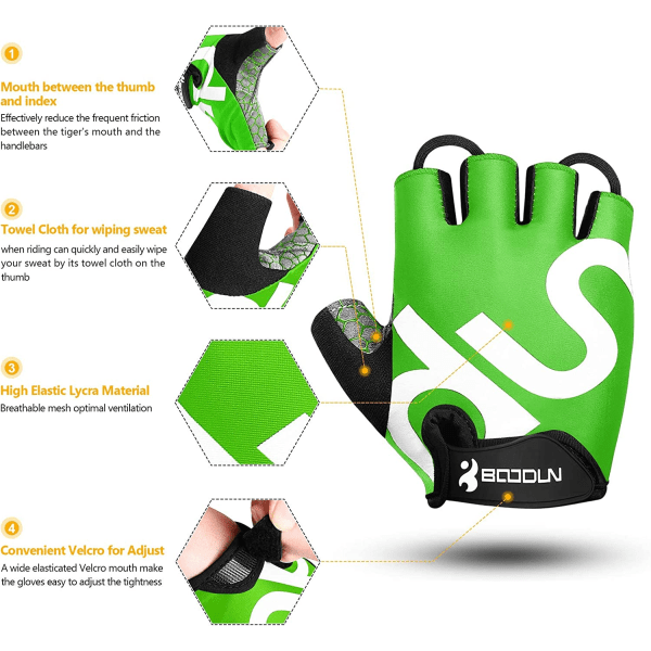 Andningsbara halvfingerhandskar (Green-M)