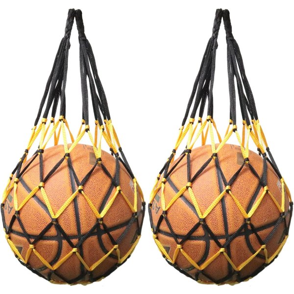 Single Ball Mesh Bag, 2 ST Basketball Football Ball Carry Mesh Net Bag, Svart och Gul