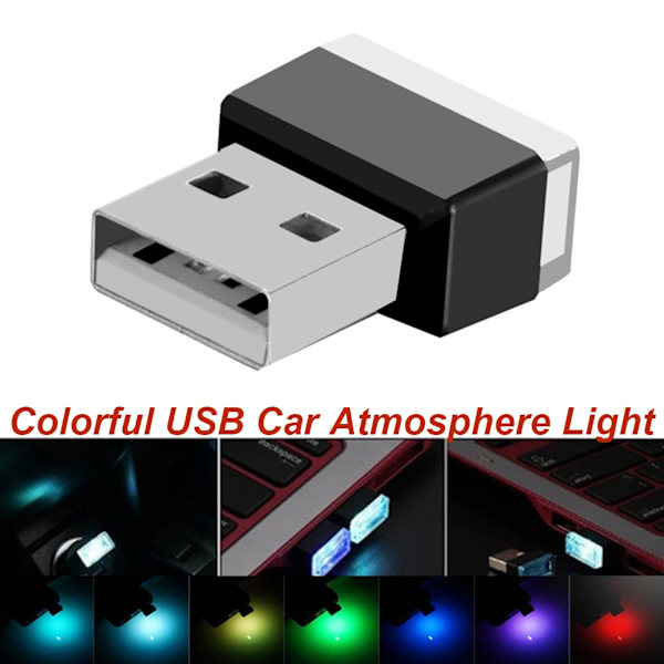 Mini USB LED-billjus， Neonljus för dekorationsatmosfär，Plug And Play，Billjus