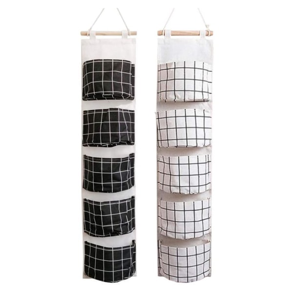 Set med 2 hängande förvaringsväskor över dörren, vattentätt linnetyg, 5 fickor, svart + vit