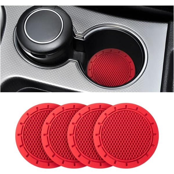 4-packs kuddar för bilkopphållare, 2,75" diameter, halkfri universal, hållbar (röd)