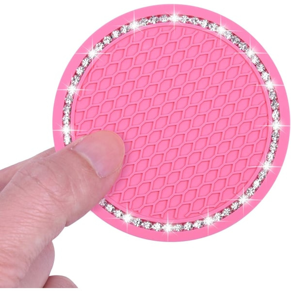 2 bilmattor, tillbehör till Bling bilmugghållare, halkfria och Uni rosa