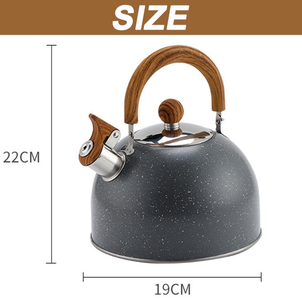 2,5 L Whistle te vattenkokare, spishäll te vattenkokare rostfritt stål med träfibrer vikbart handtag, högt