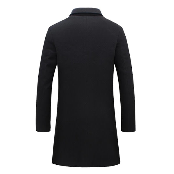 Män Mellanlång ullkappa Solid Lapel Mode Slim Fit Overcoat L Black