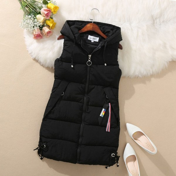 Lång dunväst Kappor Bekväma tjocka kausaljackor Quiltad utomhusjacka black 2xl