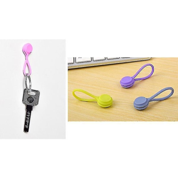 3 st Multifunktionell magnetisk hörlursupprullare Silikonsladd Organizer Trådhållare Kabel Bokmärke Key Ring Management (Slumpmässig färg)