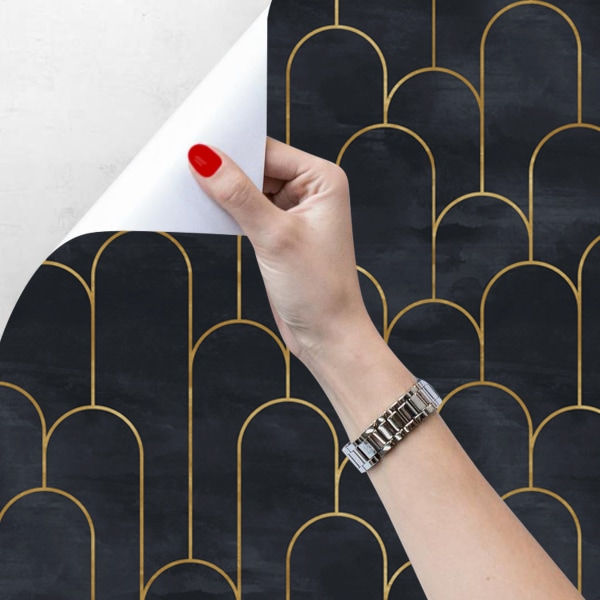45×300cm Geometrisk Självhäftande Tapet Svart Guld Självhäftande