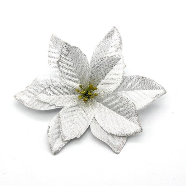 24 stycken 15cm julblomma julgransdekorationer silver