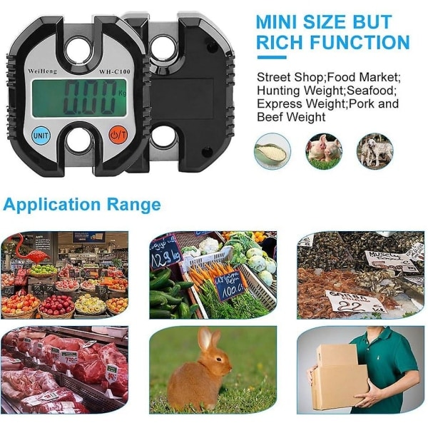 Krok i rostfritt stål Bagagevåg Kran Digital Bärbar LCD Elektronisk Bagagevåg Hushållslantbruksbagagevåg 150 kg (svart)