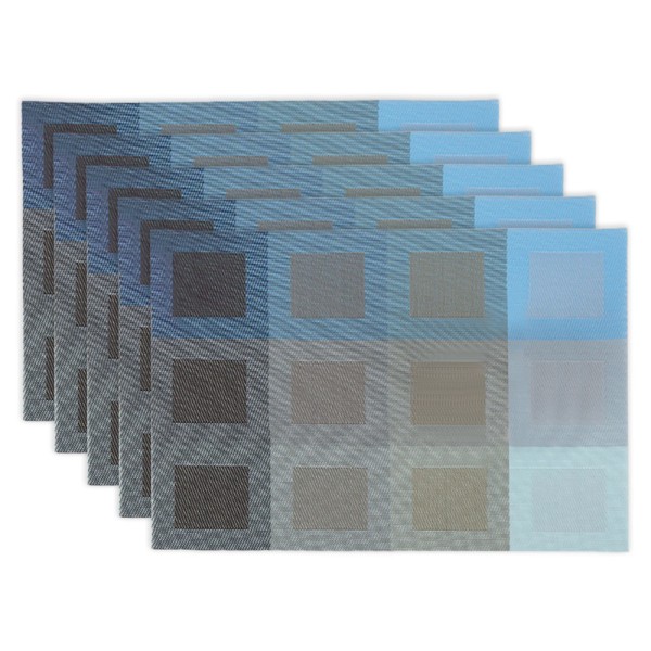 Torkbara vävda bordstabletter set med 5 st PVC-isolerade, fläckbeständiga, halkfria, marinblå, 45 x 30 cm.