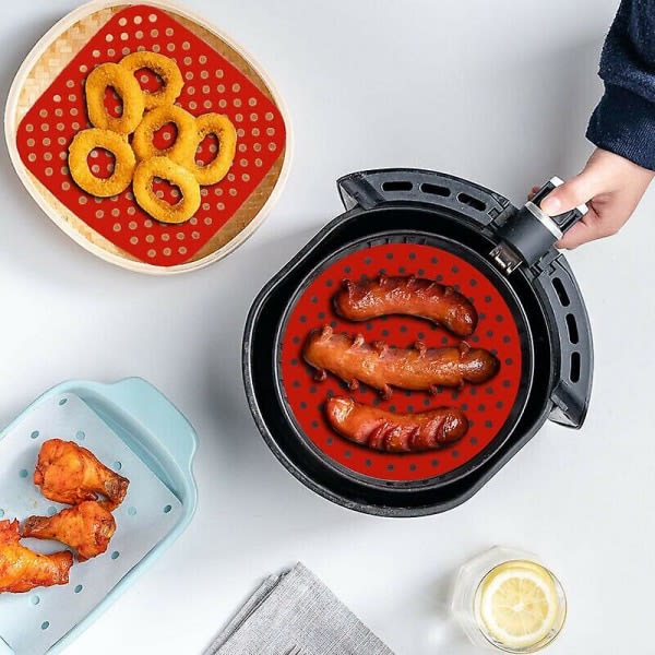 Återanvändbar silikon Air Fryer Mat Pergamentpapper Svart 9 tum