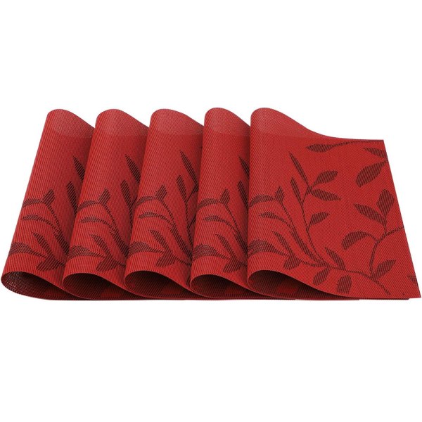 Ett set med 5PVC slitstarka, värmebeständiga och halkfria bordstabletter, 45cmx30cm (röd).