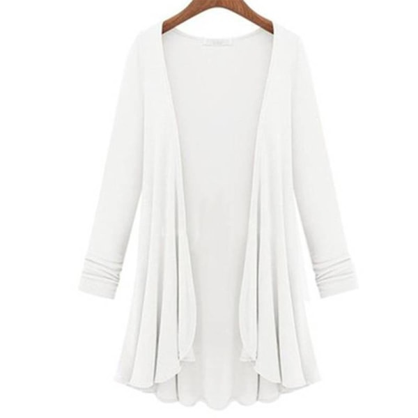 Kvinnor Solid Cardigan Big Hem Lång tröja ärm Kappa Lös White 2XL