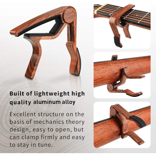 Gitarr capo gjord av valnöt DC-1W för akustiska och elektriska gitarrer, ukulele capo med två power