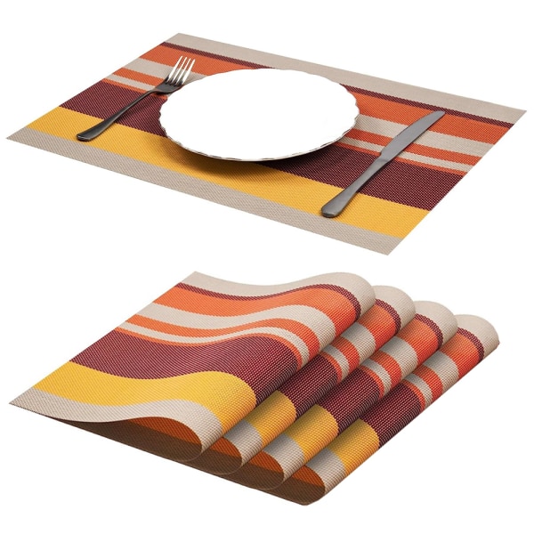 Ett set med 5 bordstabletter tvättbara halkfria vinyl PVC värmebeständiga bordstabletter köksbord 30*45cm röd