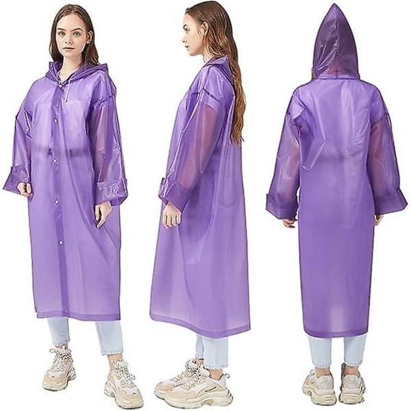 Regnrock för vuxna Återanvändbar unisex nödregnrock Regnrock med luva och dragsko Lila L