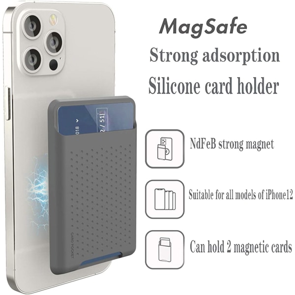 Korthållare för telefonens baksida för magnetisk silikonplånbok, grå
