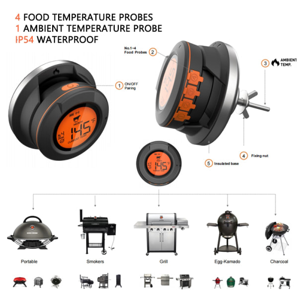 Utomhusgrill Smart trådlös grilltermometer Bluetooth