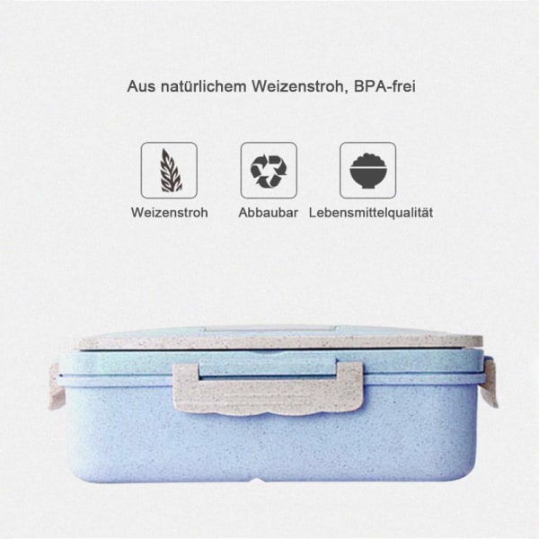 1000ML Natural Wheat Safety Bento Box med ätpinnar sked för barn och vuxna Blå