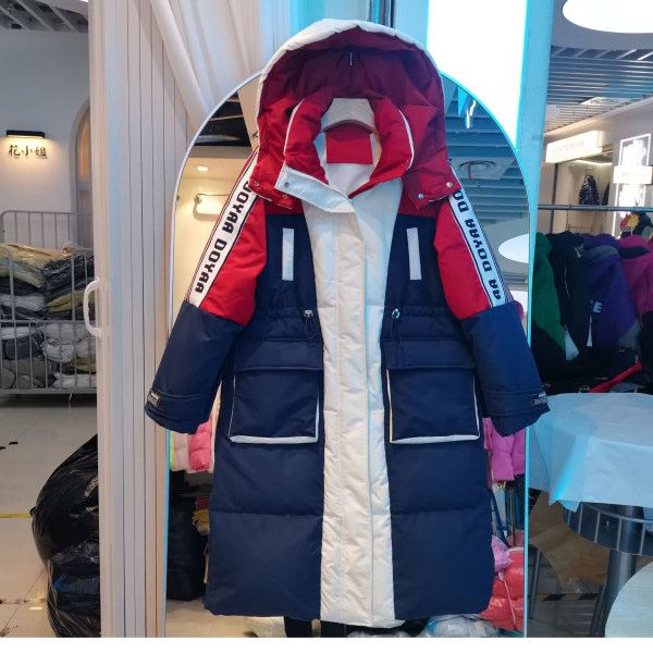 Lång dunjacka kvinnor Tjocka vintermoderock Marinblå röd S