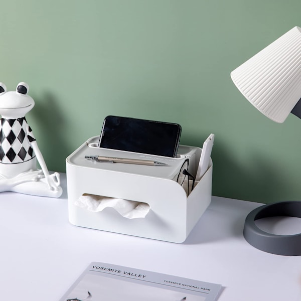 Facial Tissue Box rektangulär, med fjärrkontrollhållare, vit