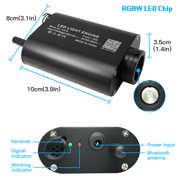 DC5V 16W ​​RGBW Car Star Light LED-ljus Biltillbehör Lampa Touch RF Takstjärna Optisk Fiber Light