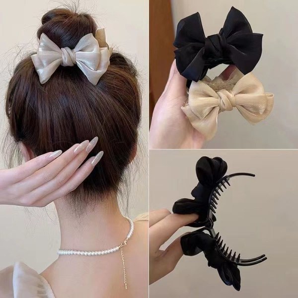 Nytt Elegant Bow Pill Head Grip Clip n Temperament Hair Clip Fem Champagne