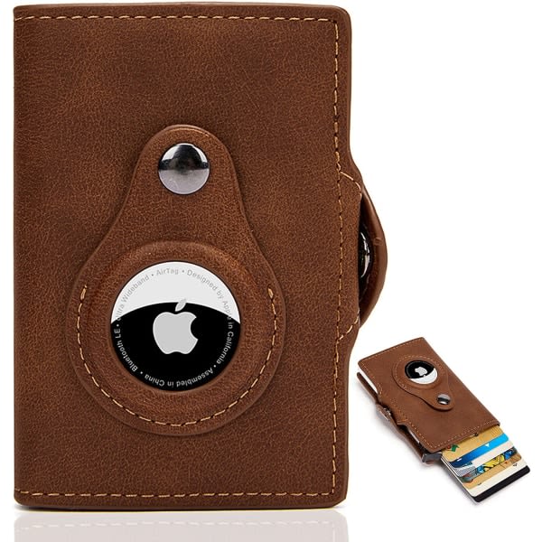 Smart AirTag plånbok för män med korthållare myntfack för litet RFID-skydd (brun)