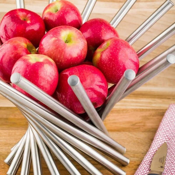 Fruktskål, vikbar fruktkorg i rostfritt stål,