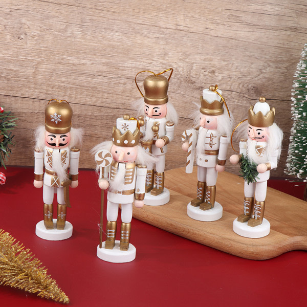 5 st 12CM Nötknäppare Puppet Soldat Pendel Juldekorationsdocka Vit one size