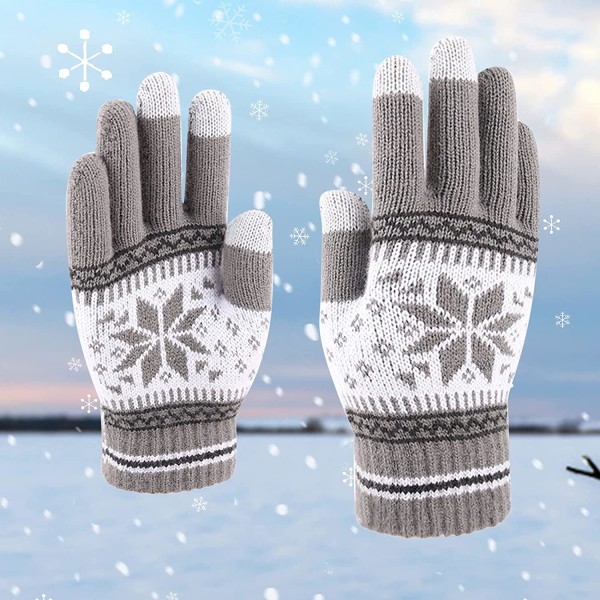 Snowflake Printing Touchscreen Fingrar Handskar, ljusgrå