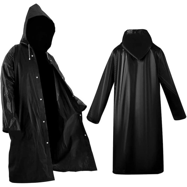 2-pack svart bärbar regnrock, återanvändbar regnrock för vuxna med huva