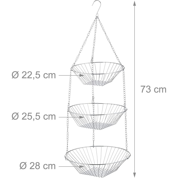 Hängande frukt-/grönsakskorg i metall om 3 för att ge mer utrymme på bänkskivan