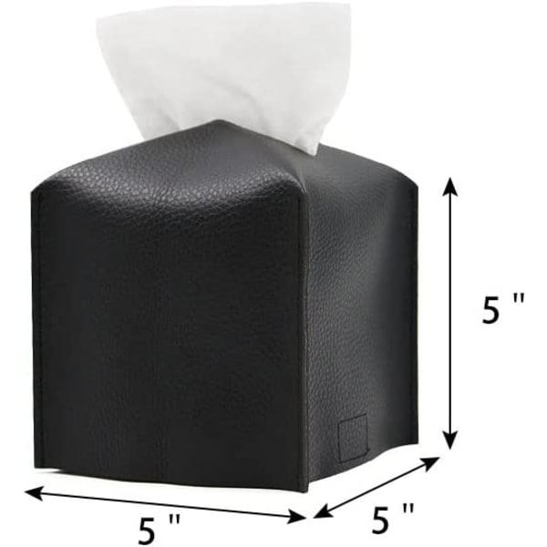 Läder Square Tissues Box Hållare Square Cube Svart