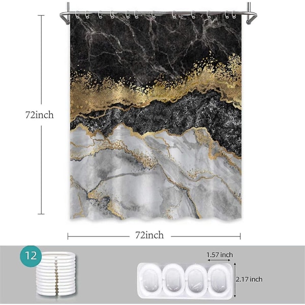 Svart grå marmor abstrakt duschdraperi för badrum
