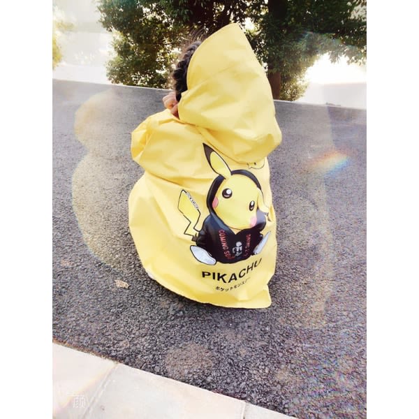 Tecknad kappa vindjacka elbil ryggsäck läs varm regnkappa gul Pikachu vit hatt (XL)