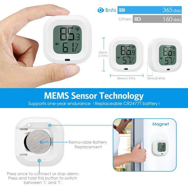 2 st Bluetooth hygrometertermometer, fuktighetstemperatursensor med dataexportfunktion