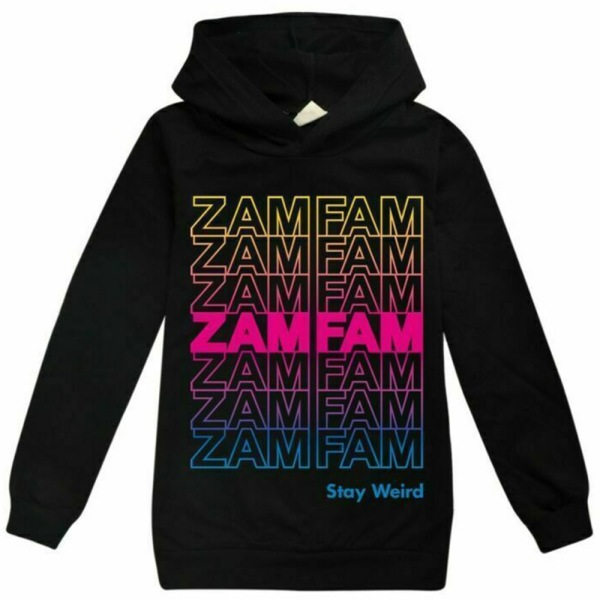 Barn ZAMFAM Print Hoodie Pullover Topp Sweatshirt black 160cm