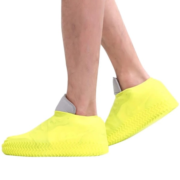 Regnskoöverdrag, återanvändbara vattentäta skoöverdrag i silikon, för skoskydd (gul, L)